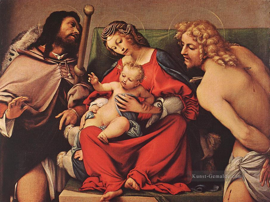 Madonna mit dem Kind und Sts Rock and Sebastian 1522 Renaissance Lorenzo Lotto Ölgemälde